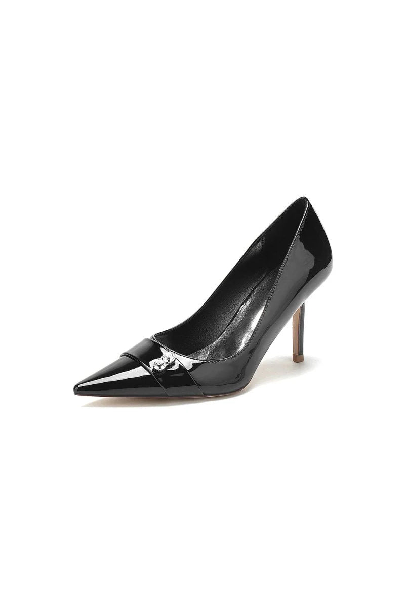 Patent Leather Rhinestone Wedding Heels Pointed Toe Stiletto Bridal Shoes
