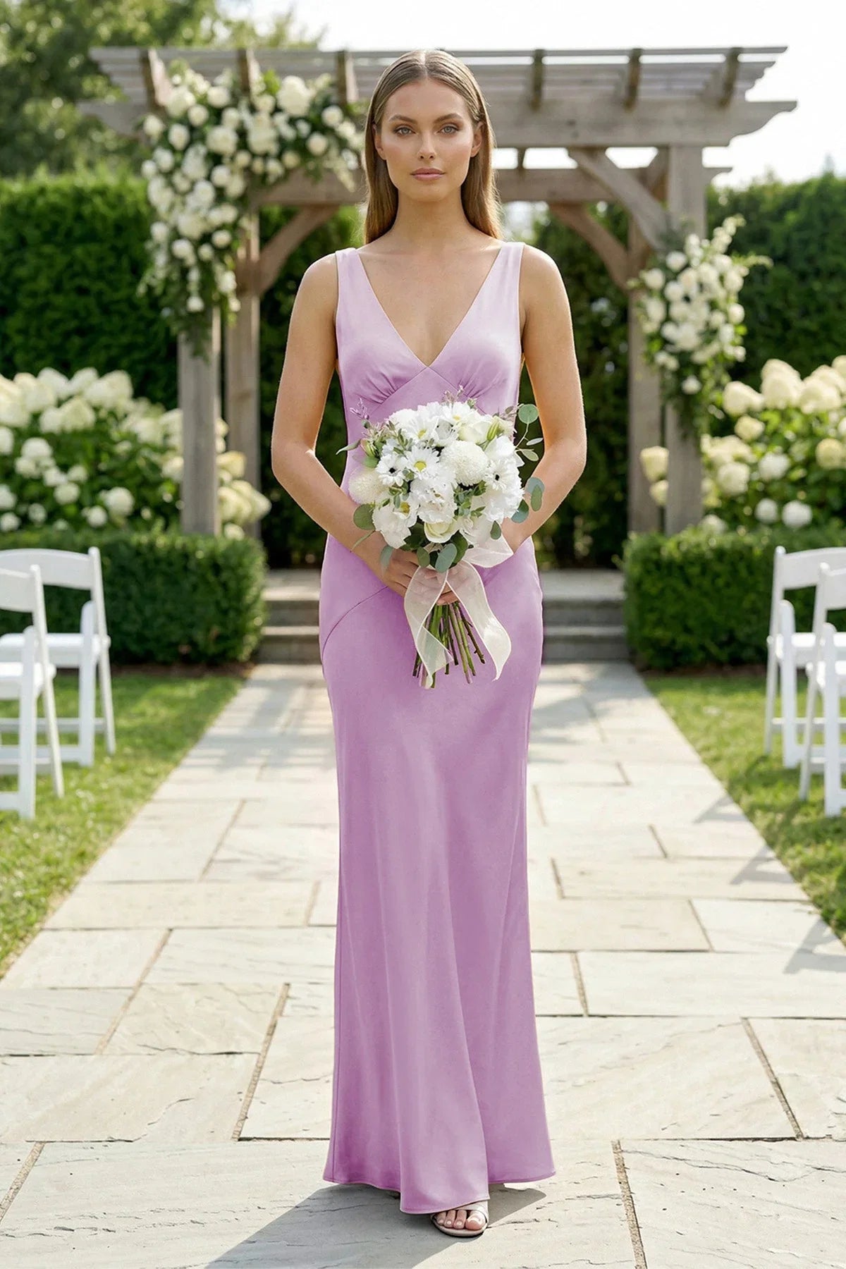 Charming Sheath V Neck Stretch Satin Bridesmaid Dresses
