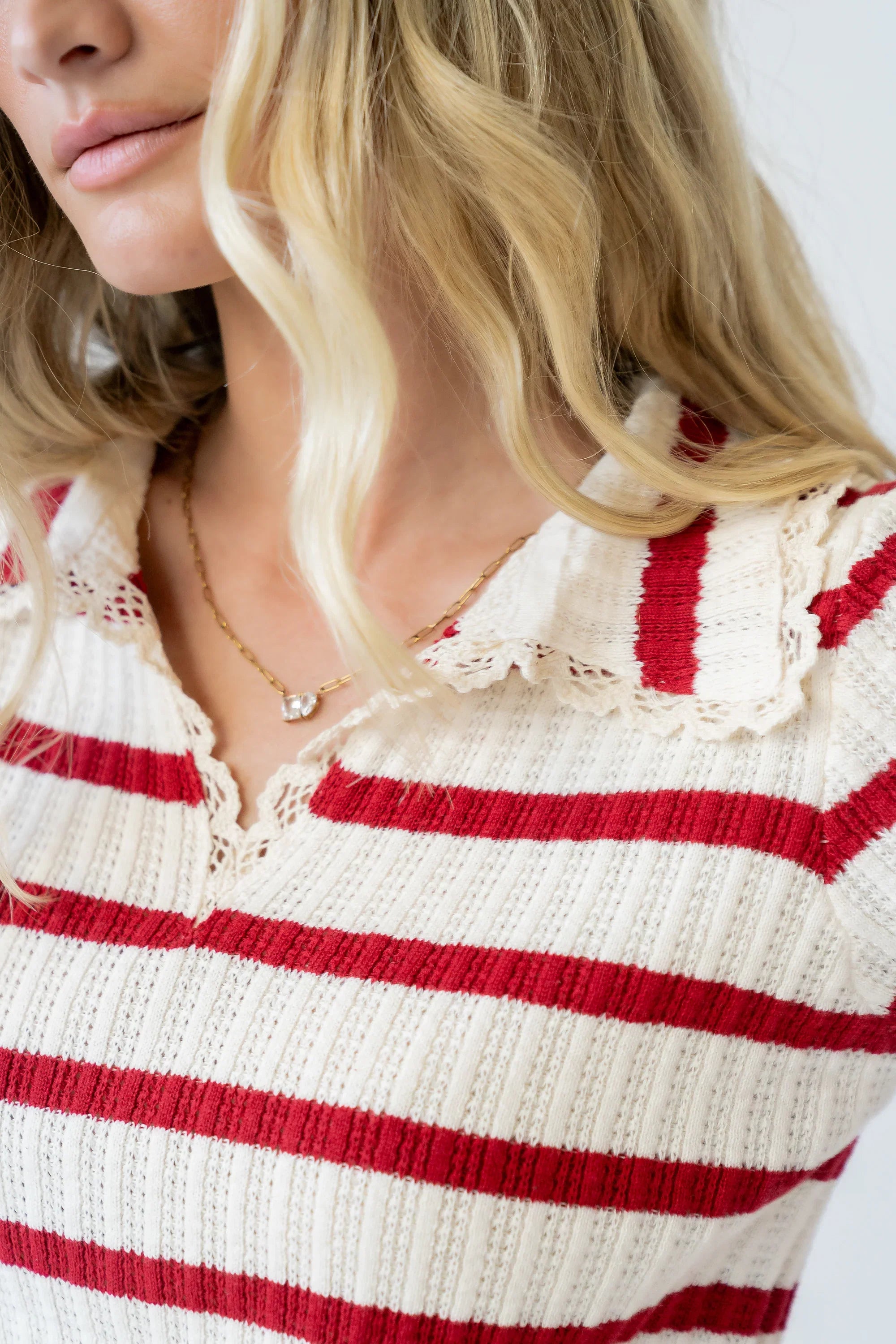 Tess Striped Collared Top in Red