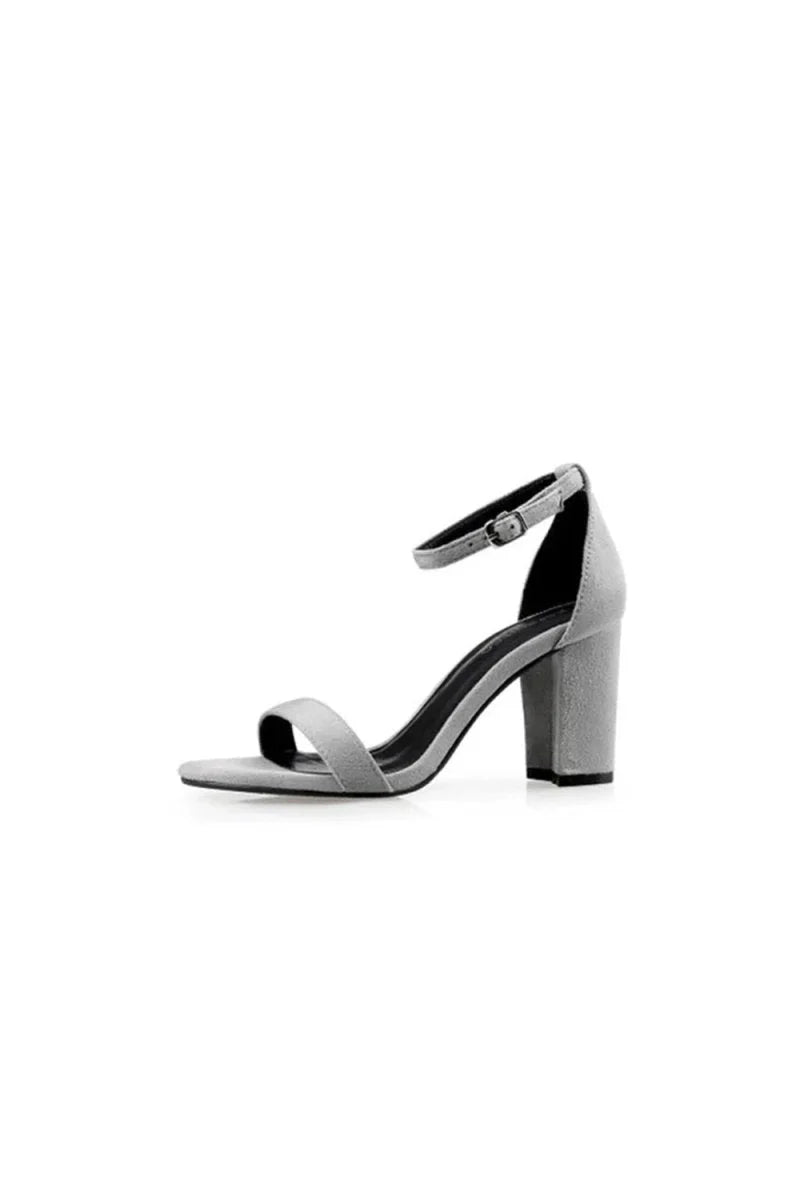 Outdoor Peep Toe Chunky Heel Suede Shoes With Ankle Strap Buckle