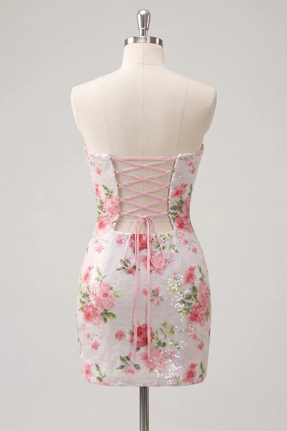 Floral White Strapless Cut Out Bodycon Homecoming Dress