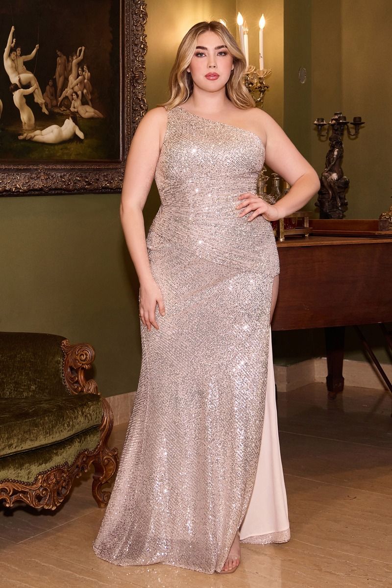 THEA GOWN ONE SHOULDER SEQUIN EVENING GOWN