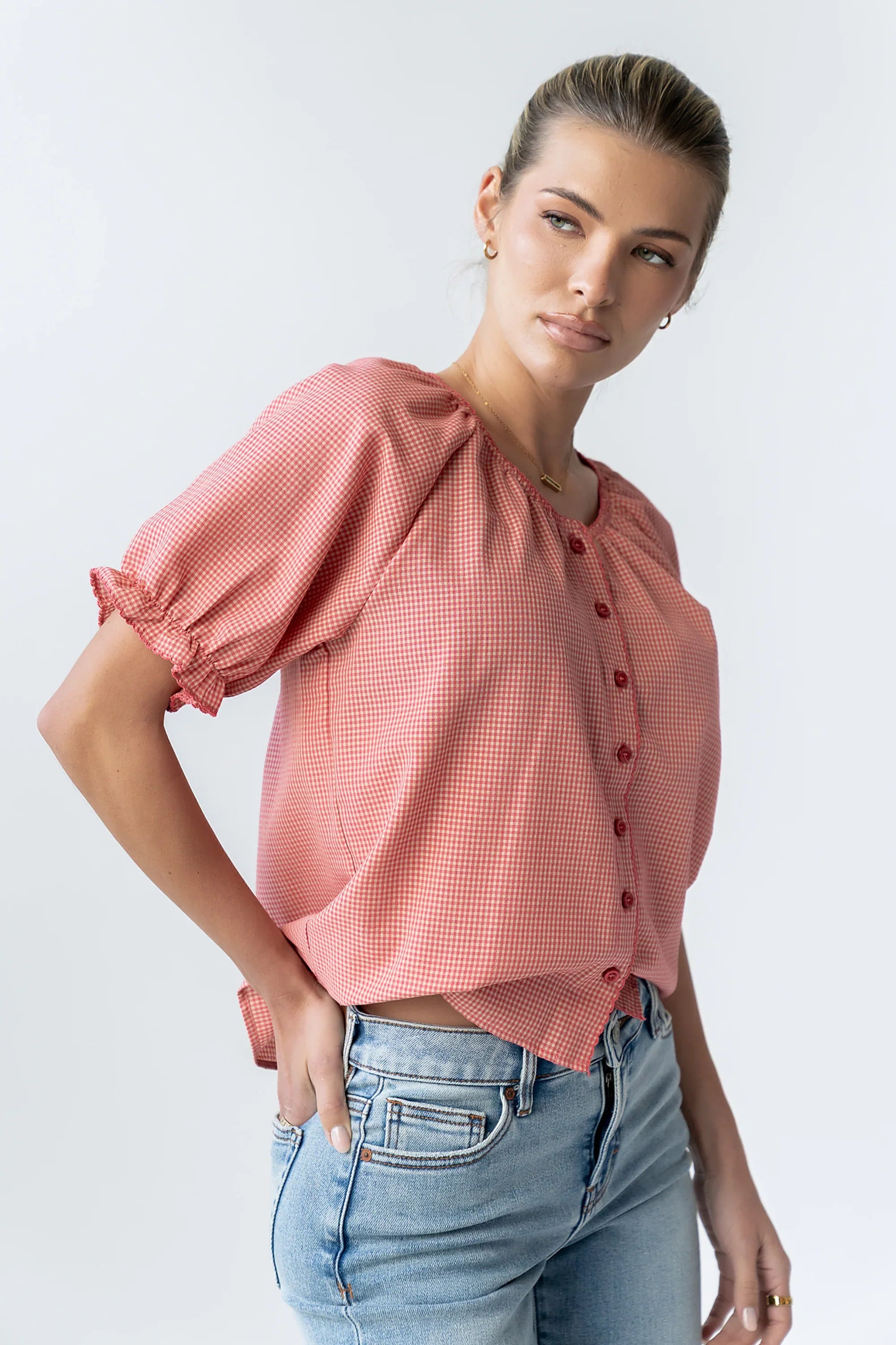 Benny Gingham Blouse in Pink
