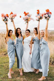 Elegant Sheath Halter Silk Satin Bridesmaid Dresses