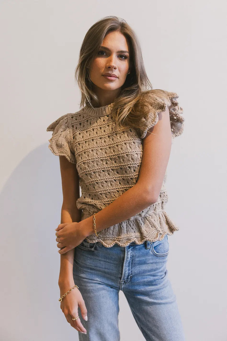 Shelly Ruffle Sweater in Natural FINAL SALE