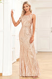 Golden Mermaid Round Neck Sequins Long Prom Dress
