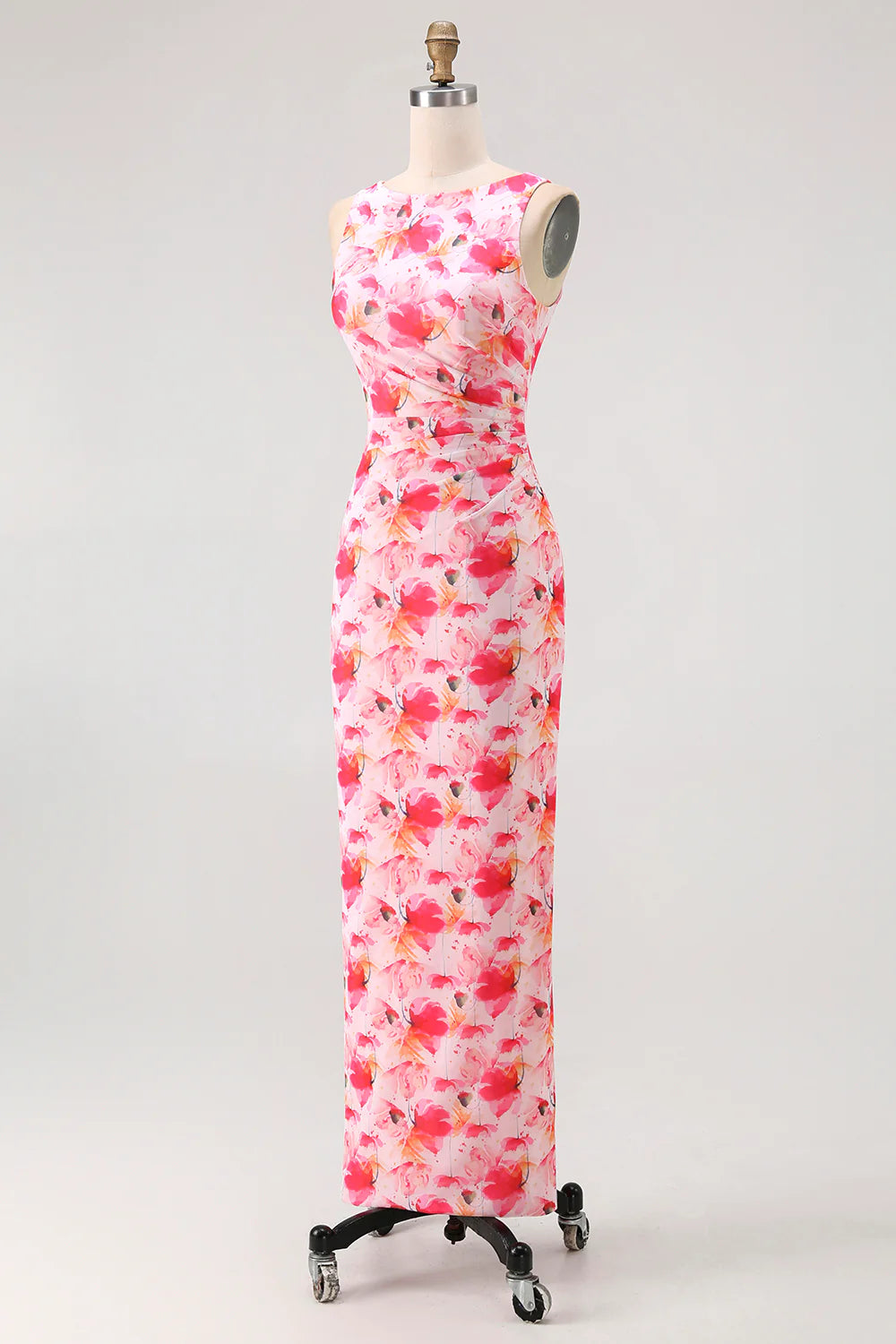 Simple Pink Flower Sheath Boat Neck Wedding Guest Dress