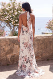 Ivory Floral Halter Maxi Wedding Guest Dress with Twist Front