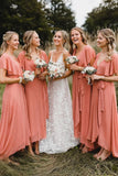 Simple A Line Coral Chiffon Long Bridesmaid Dresses