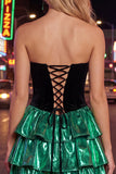 Sweetheart A Line Metallic Black Green Homecoming Dress