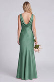 Eucalyptus Mermaid Cowl Neck Satin Long Bridesmaid Dress