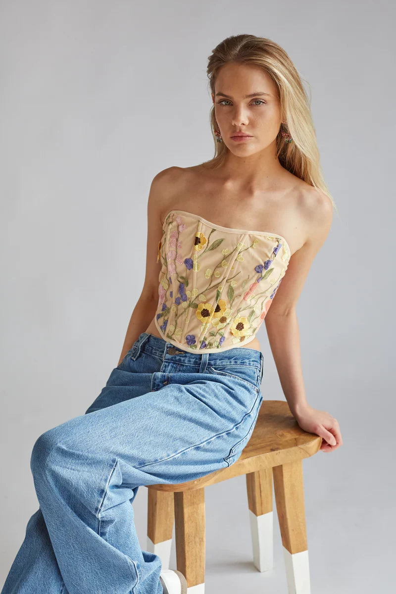 Marigold Floral Lace Corset Top