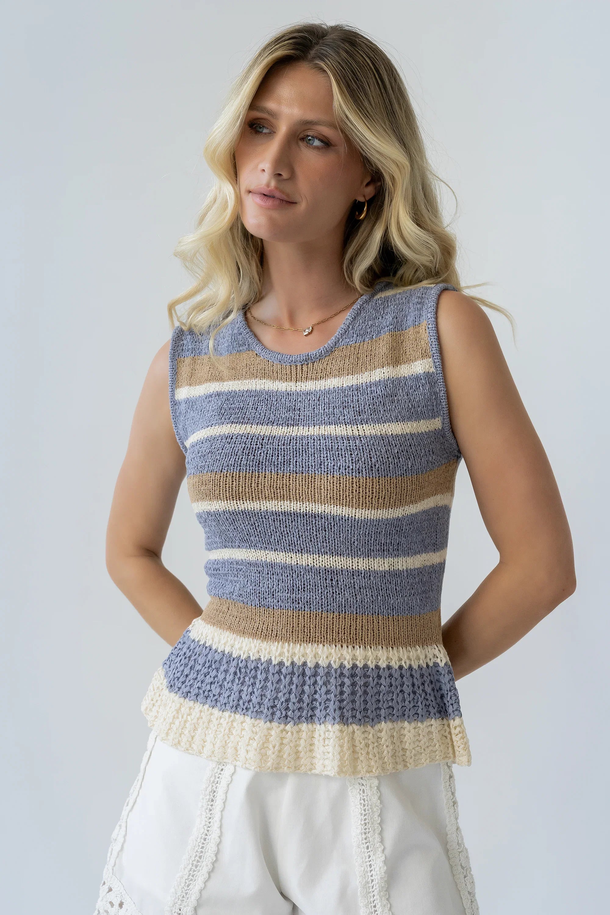 Tessa Striped Top in Dusty Blue