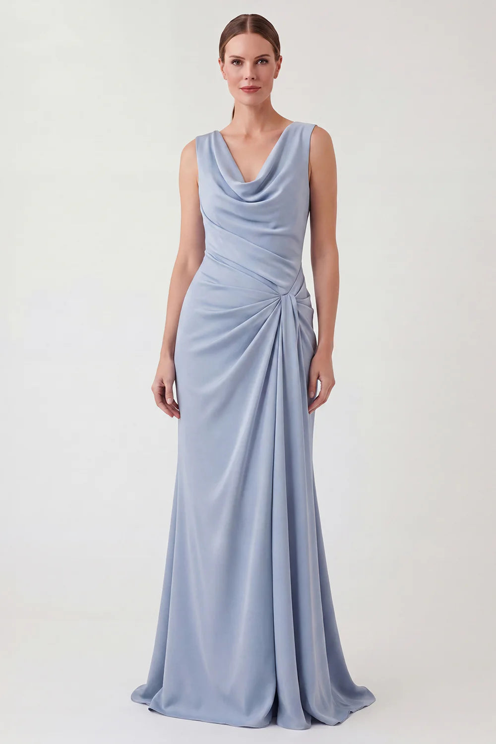 Light Blue Cowl Neck Mermaid Mother of the Bride Dress