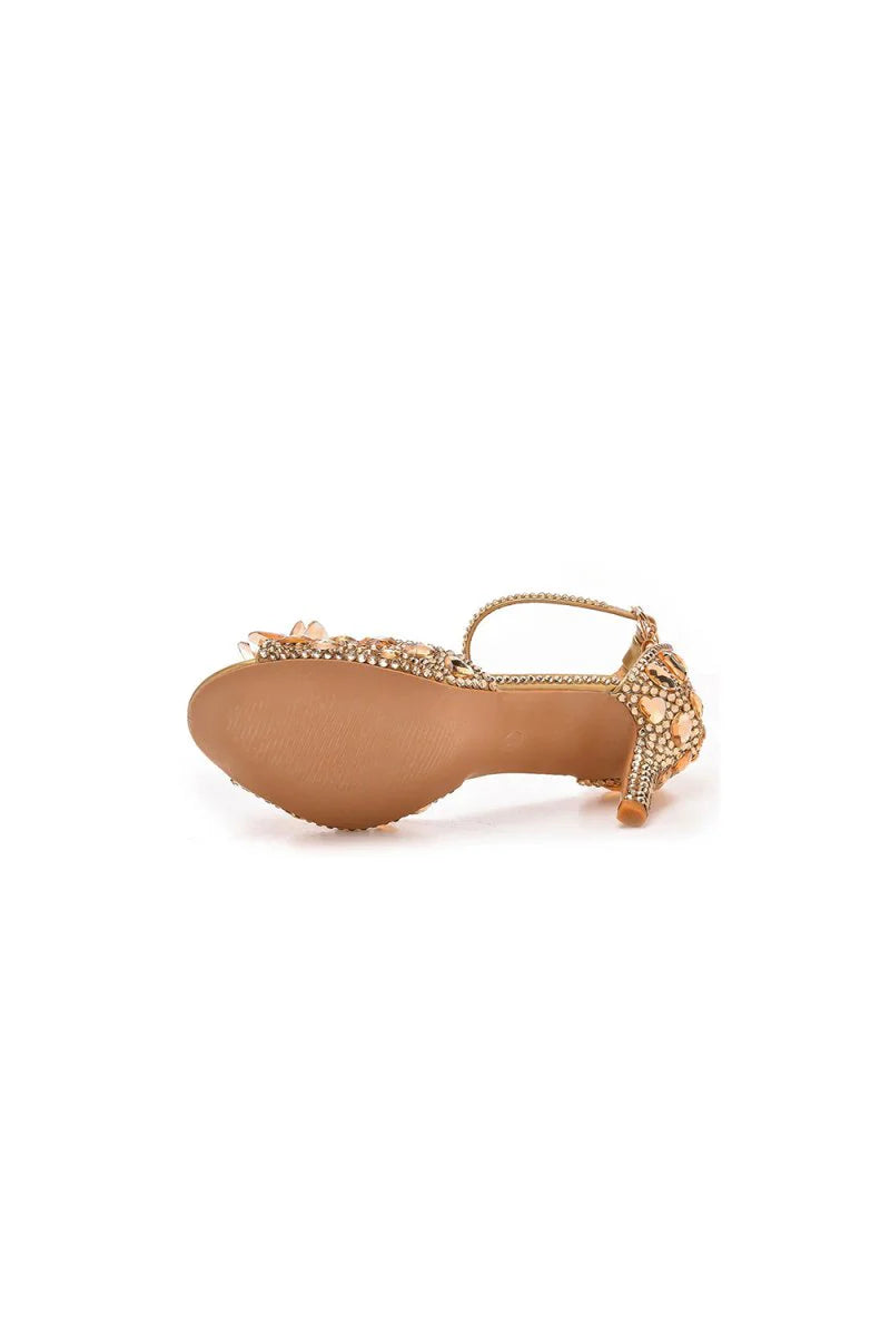 Crystal Rhinestone Decor Peep Toe Stiletto Ankle Strap High Heels