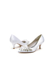 Floral Beading Pointed Toe Satin Kitten Heels