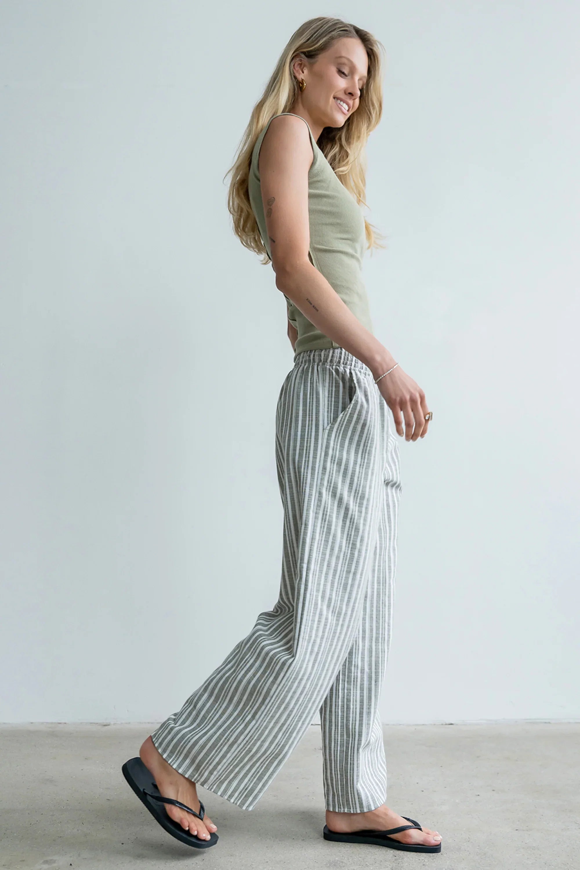 Indiana Striped Pants in Olive