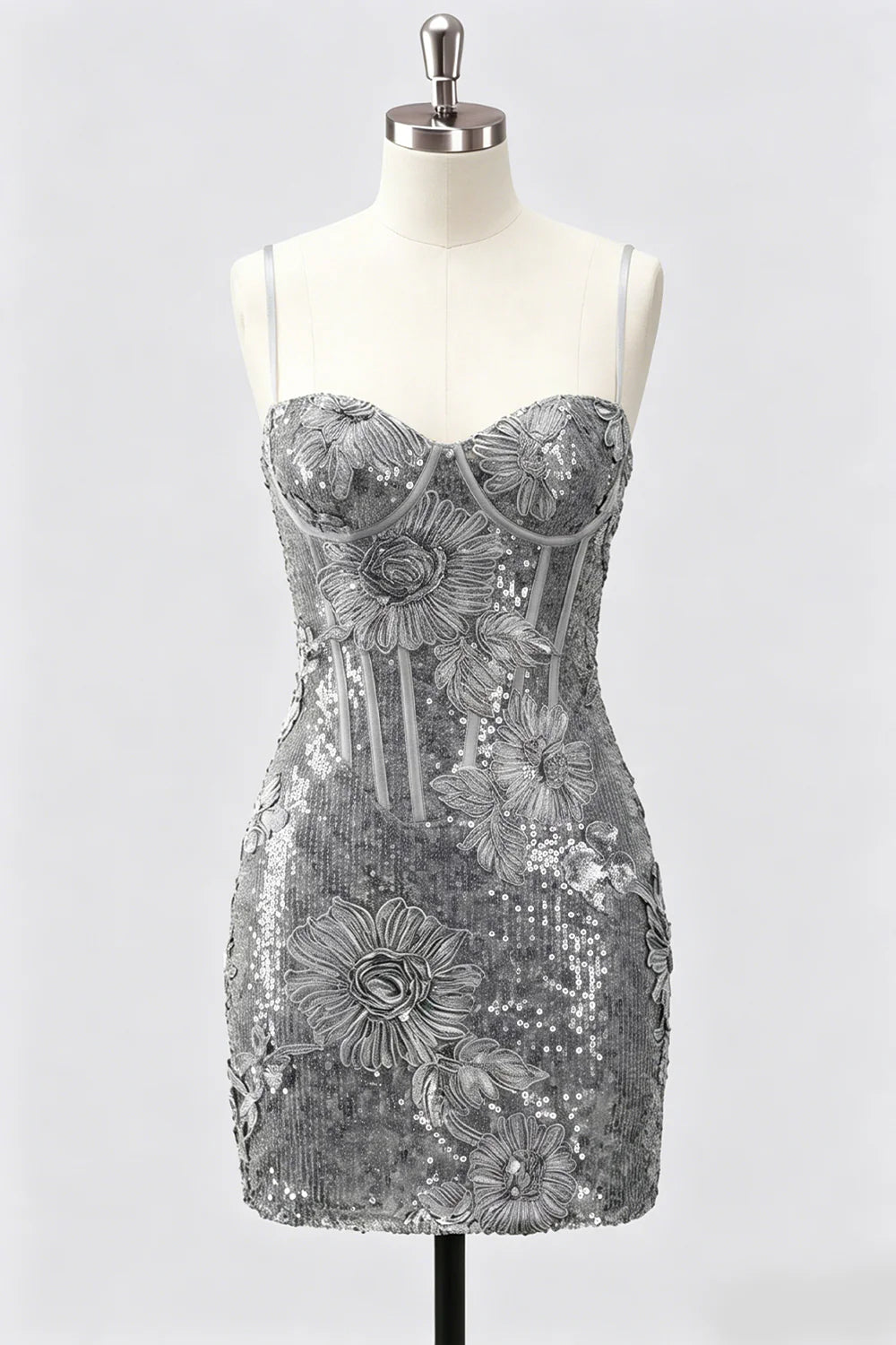 Grey Corset Bodycon Sequin Short Homecoming Dress