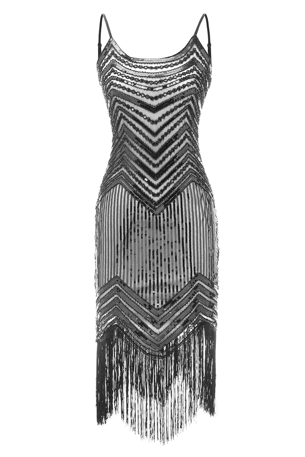 Bodycon Spaghetti Straps Fringed Vintage Party Sequin Dress