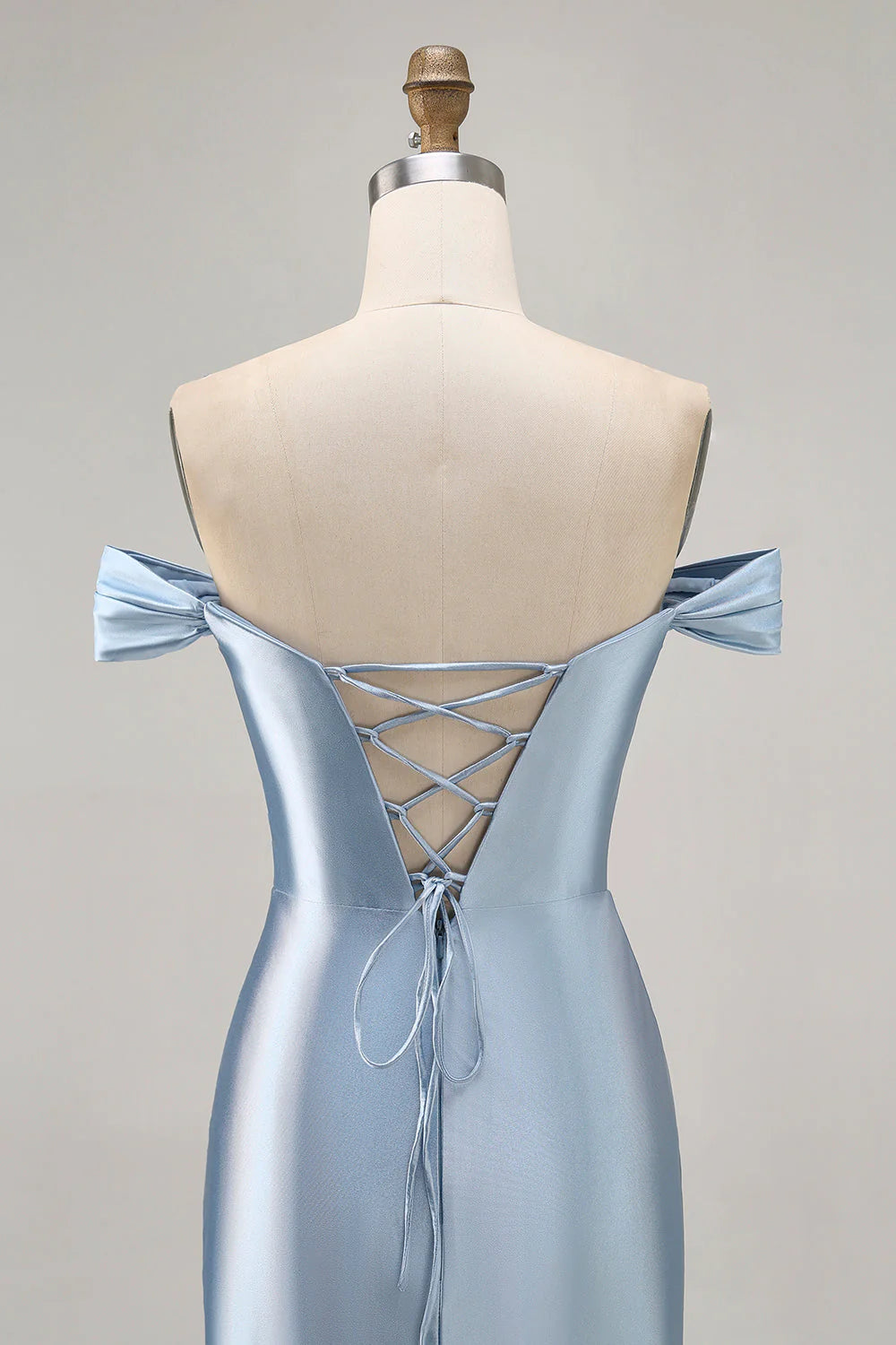 Grey Blue Bodycon Off The Shoulder Ruched Satin Homecoming Dress with Slit