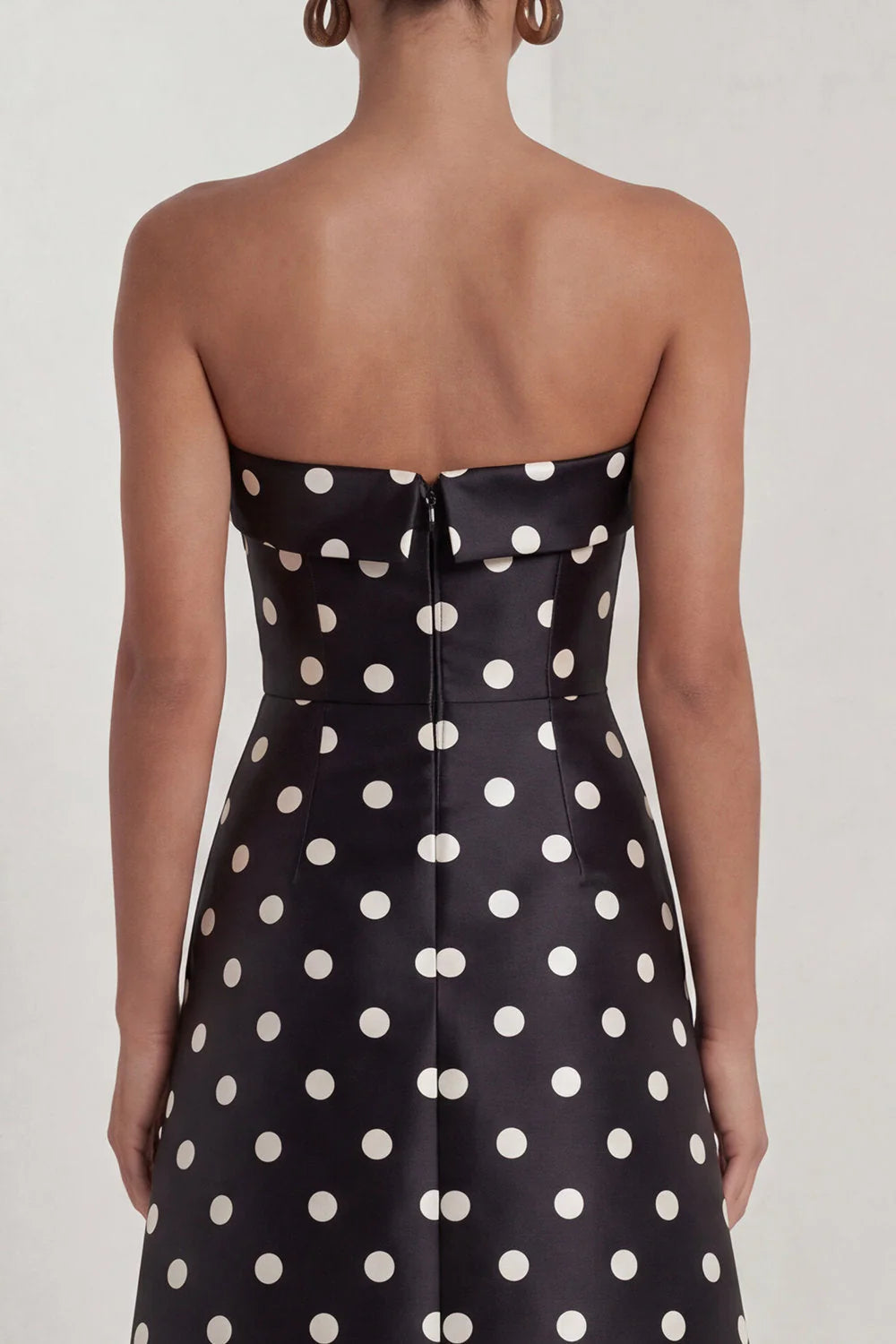 Strapless Black White A Line Polka Dot Long Formal Dress with Slit