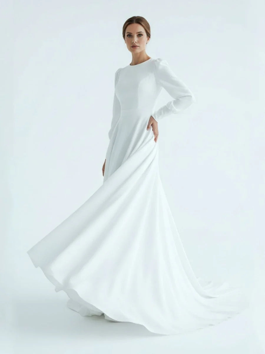 Modest A Line Long Sleeves Wedding Dress Vintage Gown