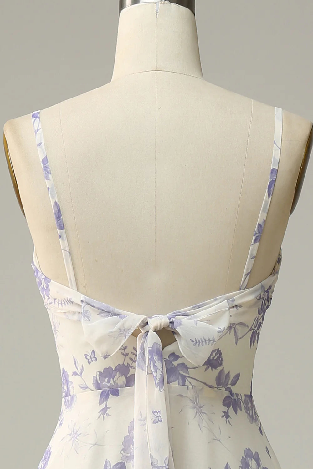 White Blue Flower A Line Spaghetti Straps Chiffon Floor Length Bridesmaid Dress