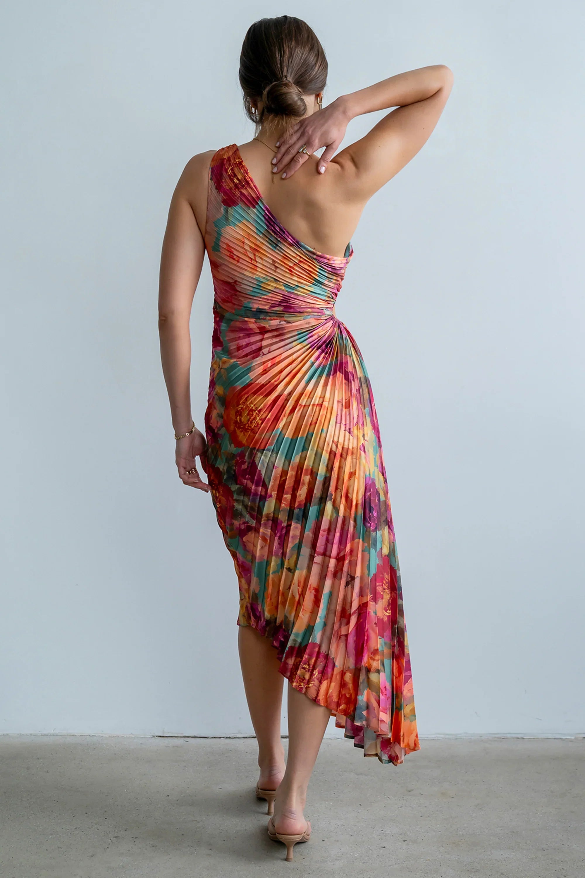Asymmetrical Pleated Maxi Dress in Multi