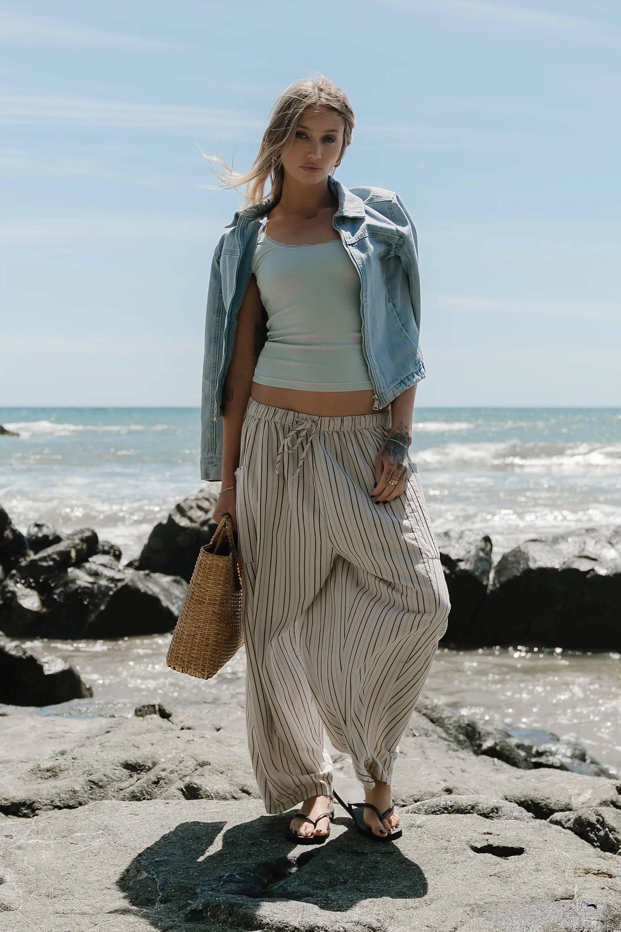 Colleen Striped Baggy Pants in Natural