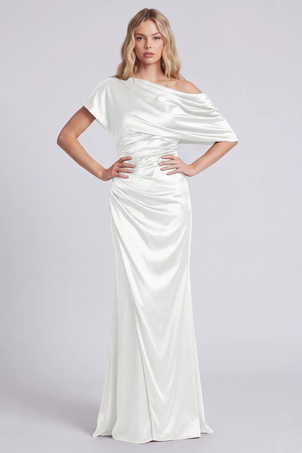 Black One Shoulder Mermaid Satin Formal Dress
