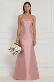 Strapless Mermaid Dusty Rose Satin Long Bridesmaid Dress