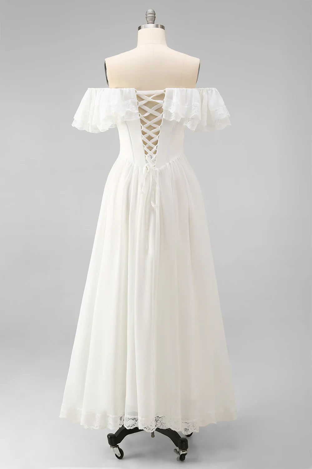 Off the Shoulder Corset White Ruffled Engagement Dress
