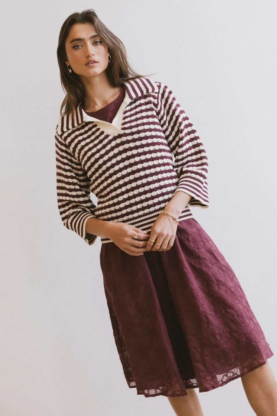 Mason Collared Sweater in Burgundy FINAL SALE