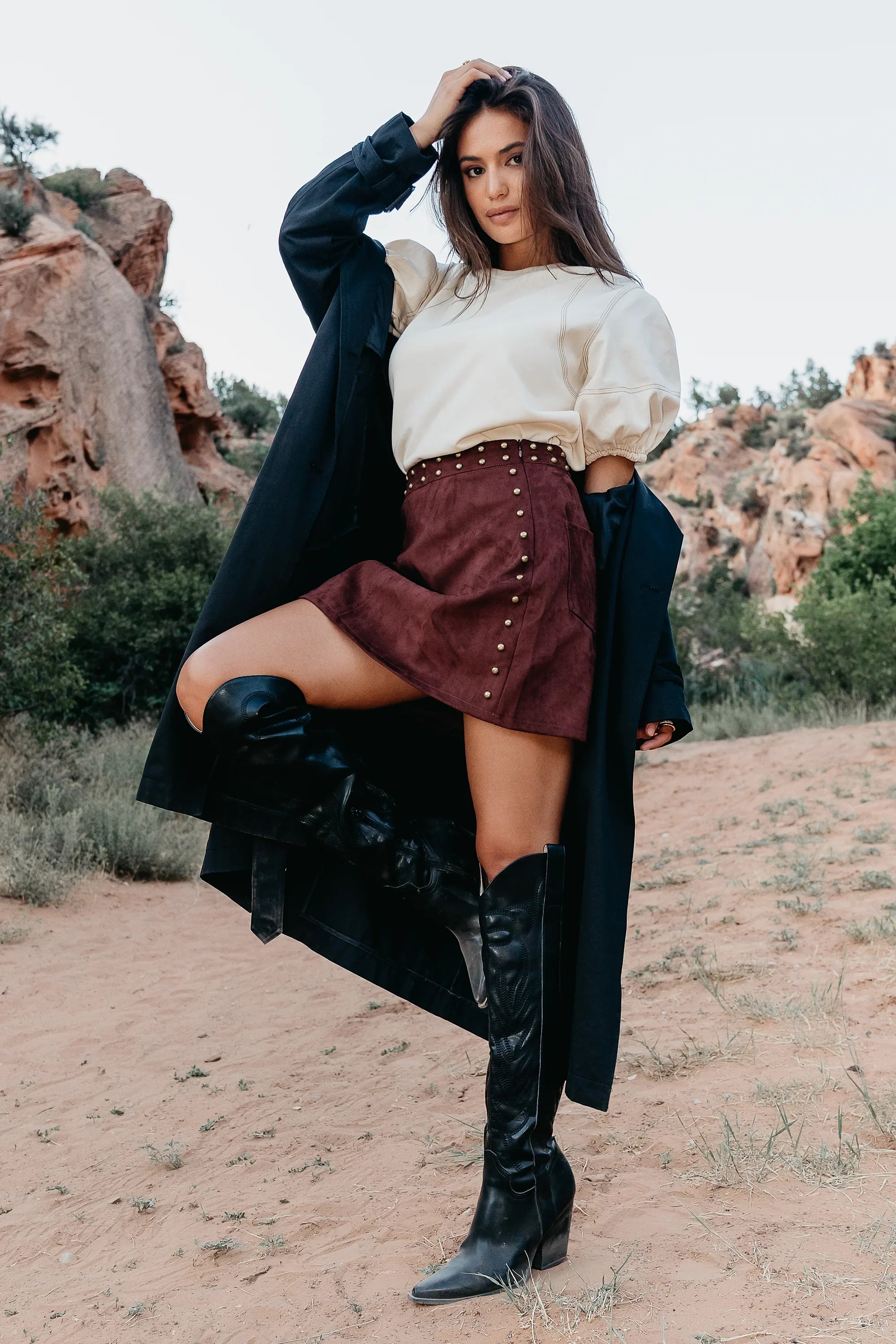 Kori Studded Mini Skirt in Burgundy FINAL SALE