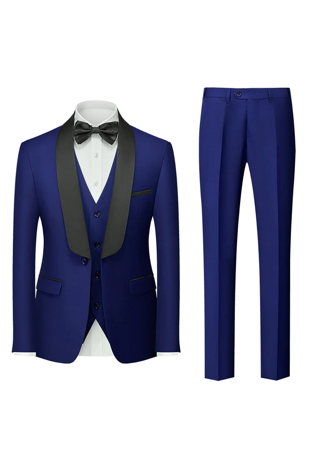 Mens Black Silm Fit 3 Piece Shawl Lapel One Button Wedding Guest Suits