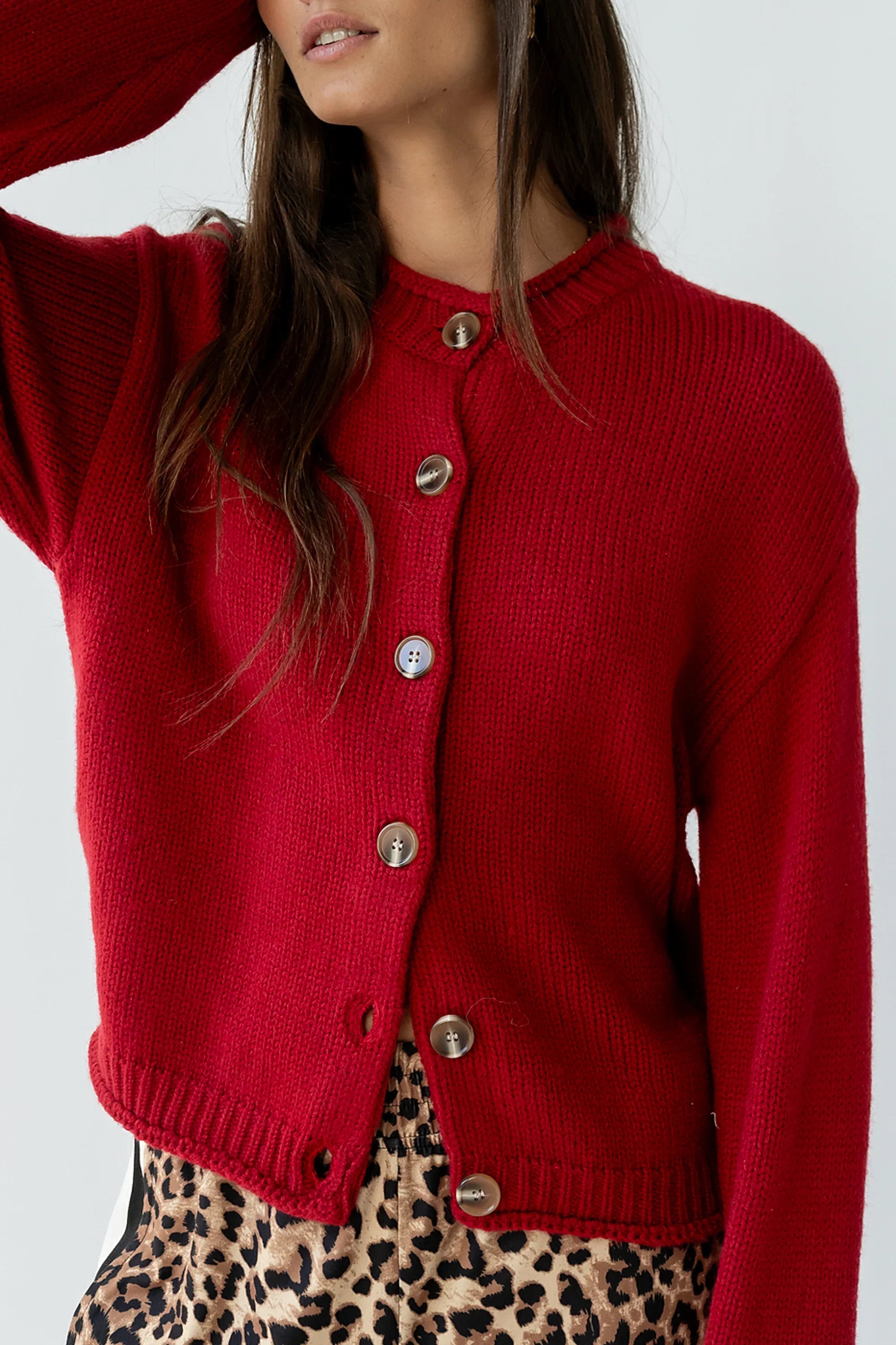 Nolan Chunky Knit Cardigan in Red FINAL SALE