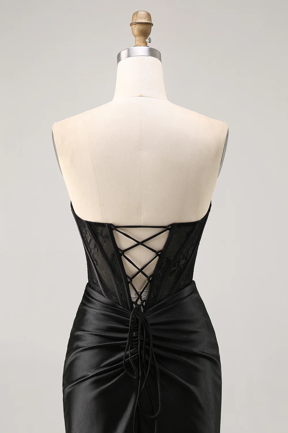 Black Strapless Satin Corset Ruched Bodycon Homecoming Dress