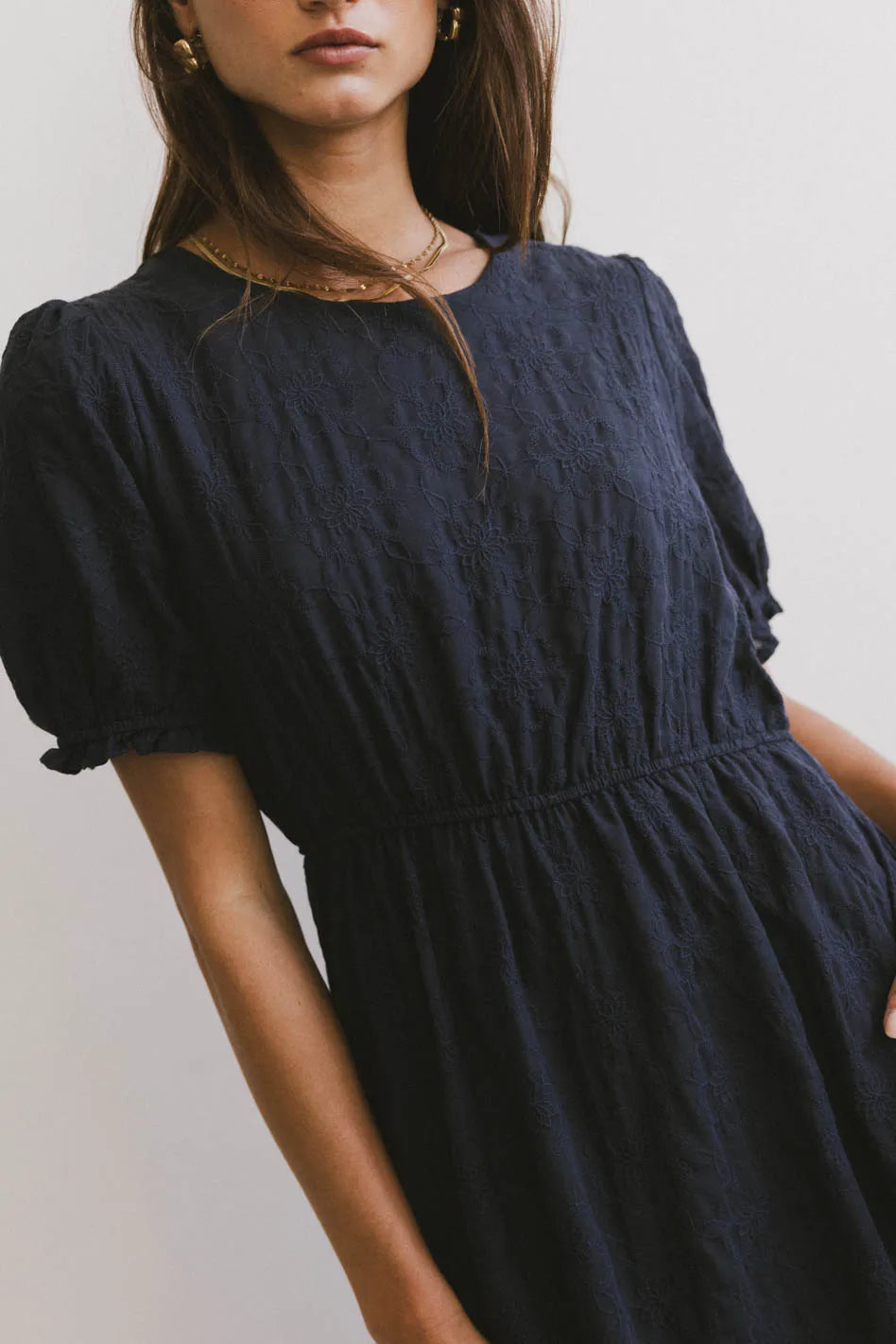 Cecy Embroidered Midi Dress in Navy FINAL SALE