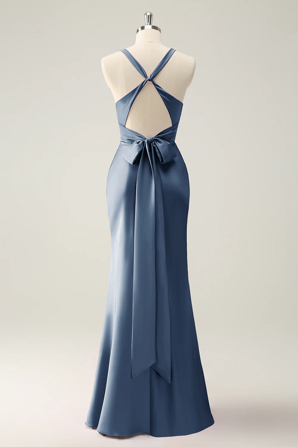 Mermaid Deep V Neck Pleated Backless Bridesmaid Dress with Lace Up Back