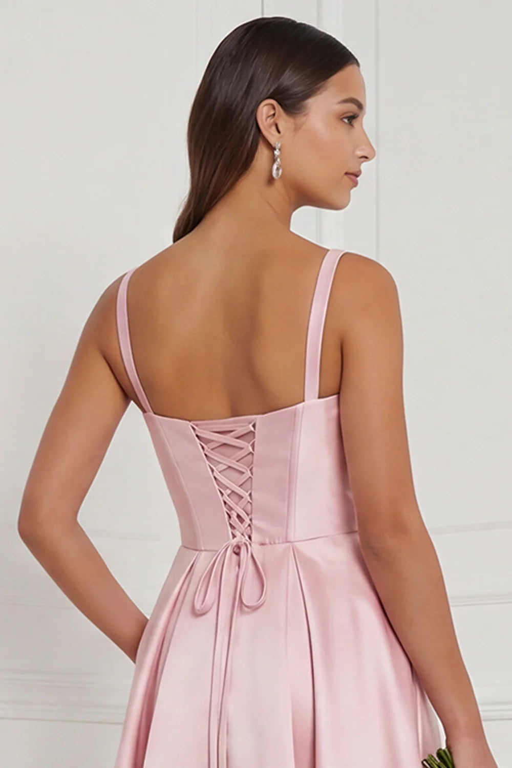 Lilac A Line Corset Satin Square Neck Long Bridesmaid Dress