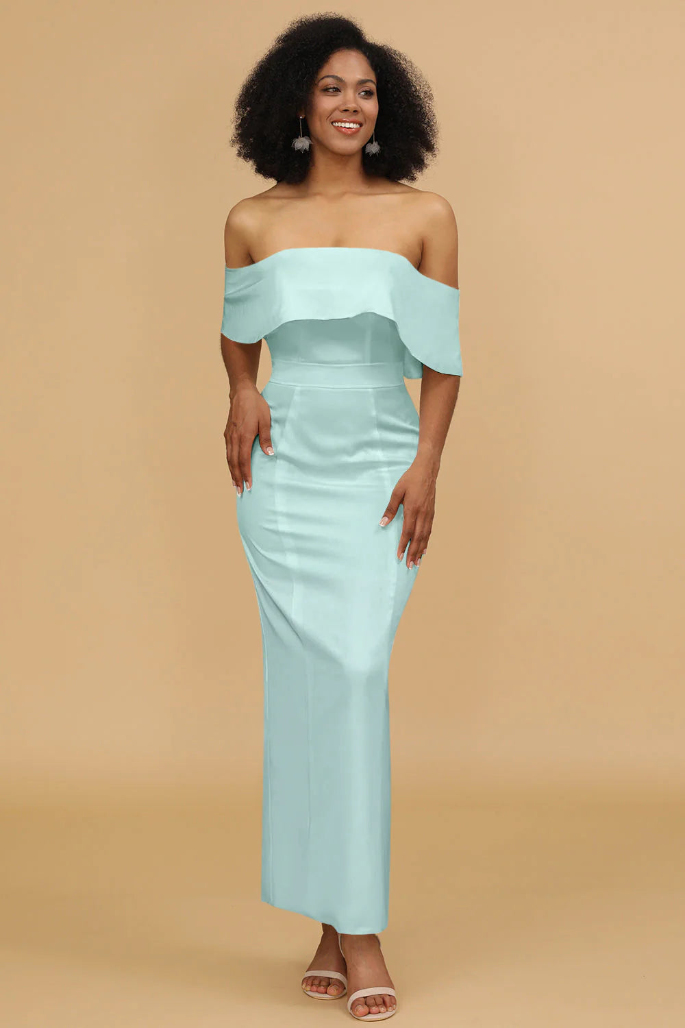 Mermaid Off the Shoulder Floor Length Satin Bridesmaid Dress