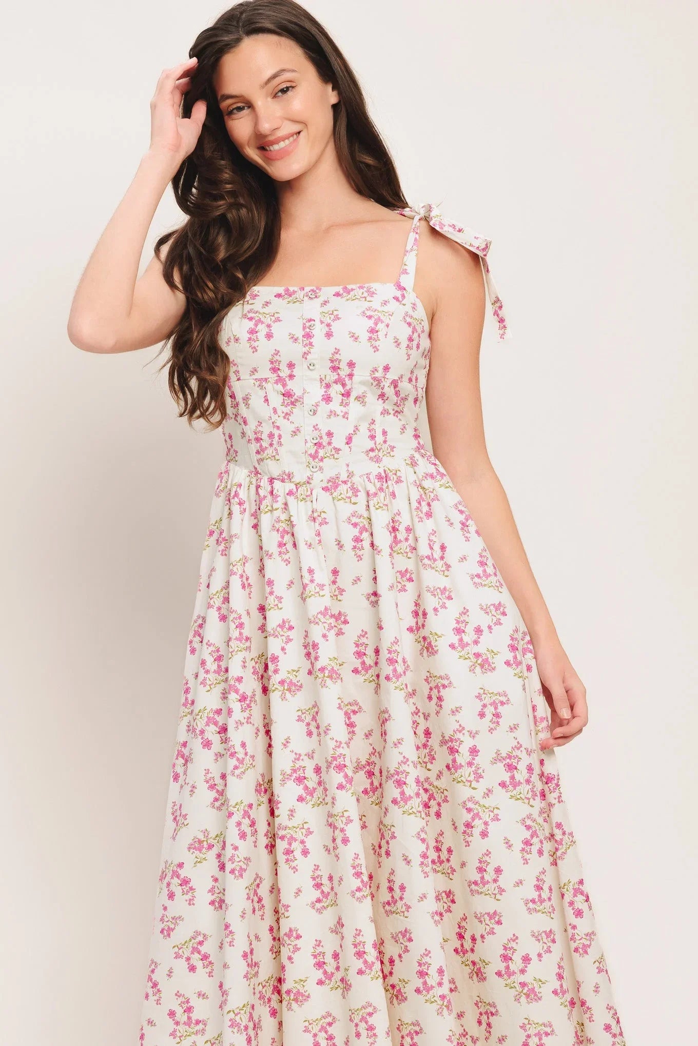 PETALS PROMISES PINK MIDI DRESS