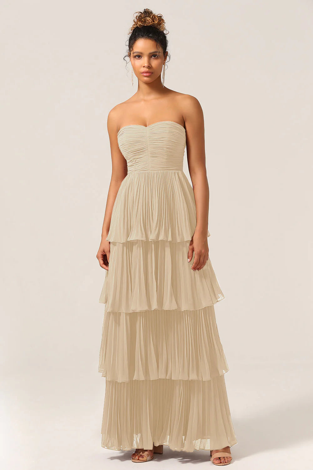 A Line Sweetheart Floor Length Tiered Chiffon Bridesmaid Dress
