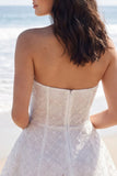 Strapless Ivory A Line Corset Beaded Mini Dress