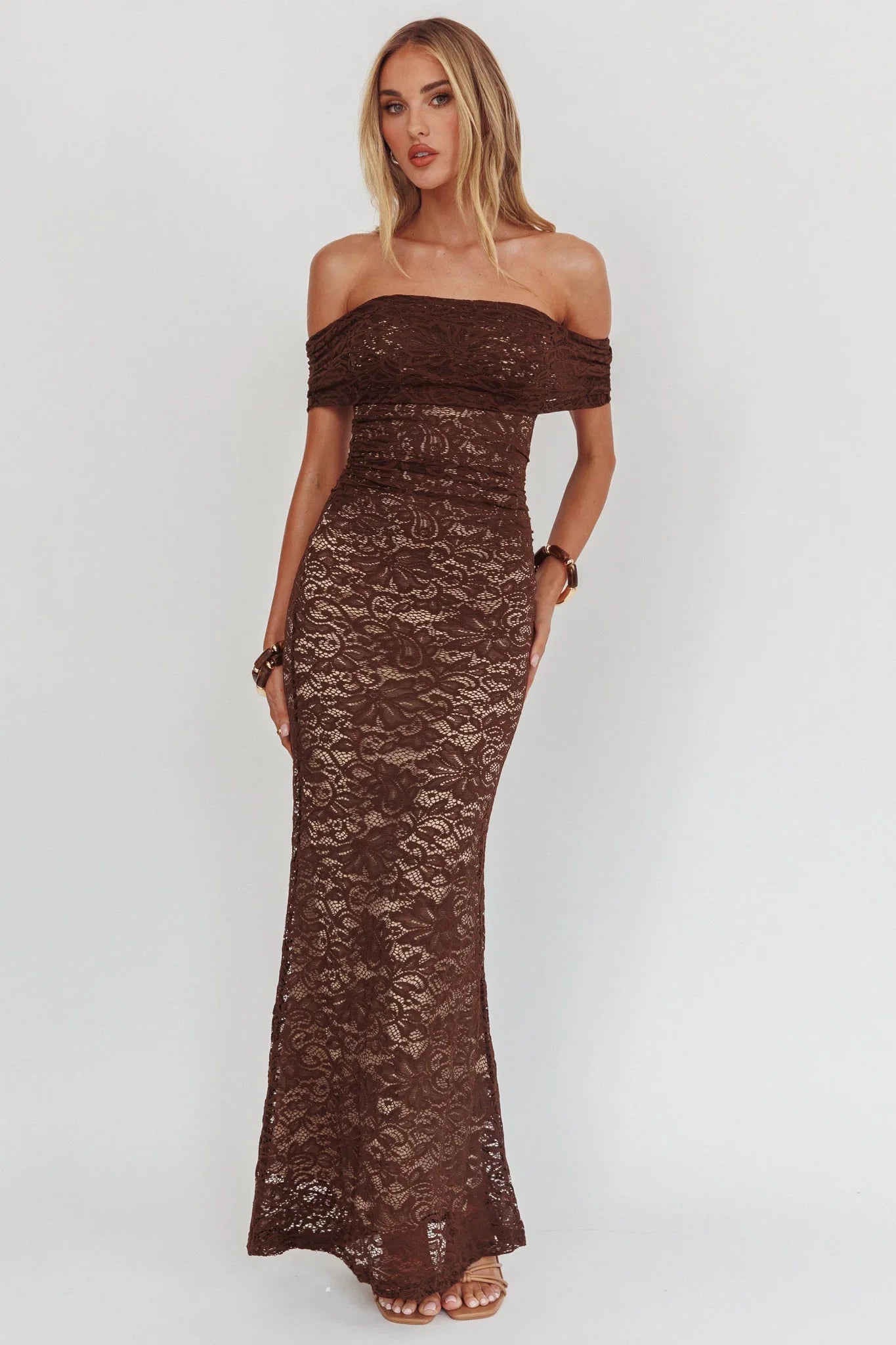 Dulce Lace Maxi Dress Chocolate