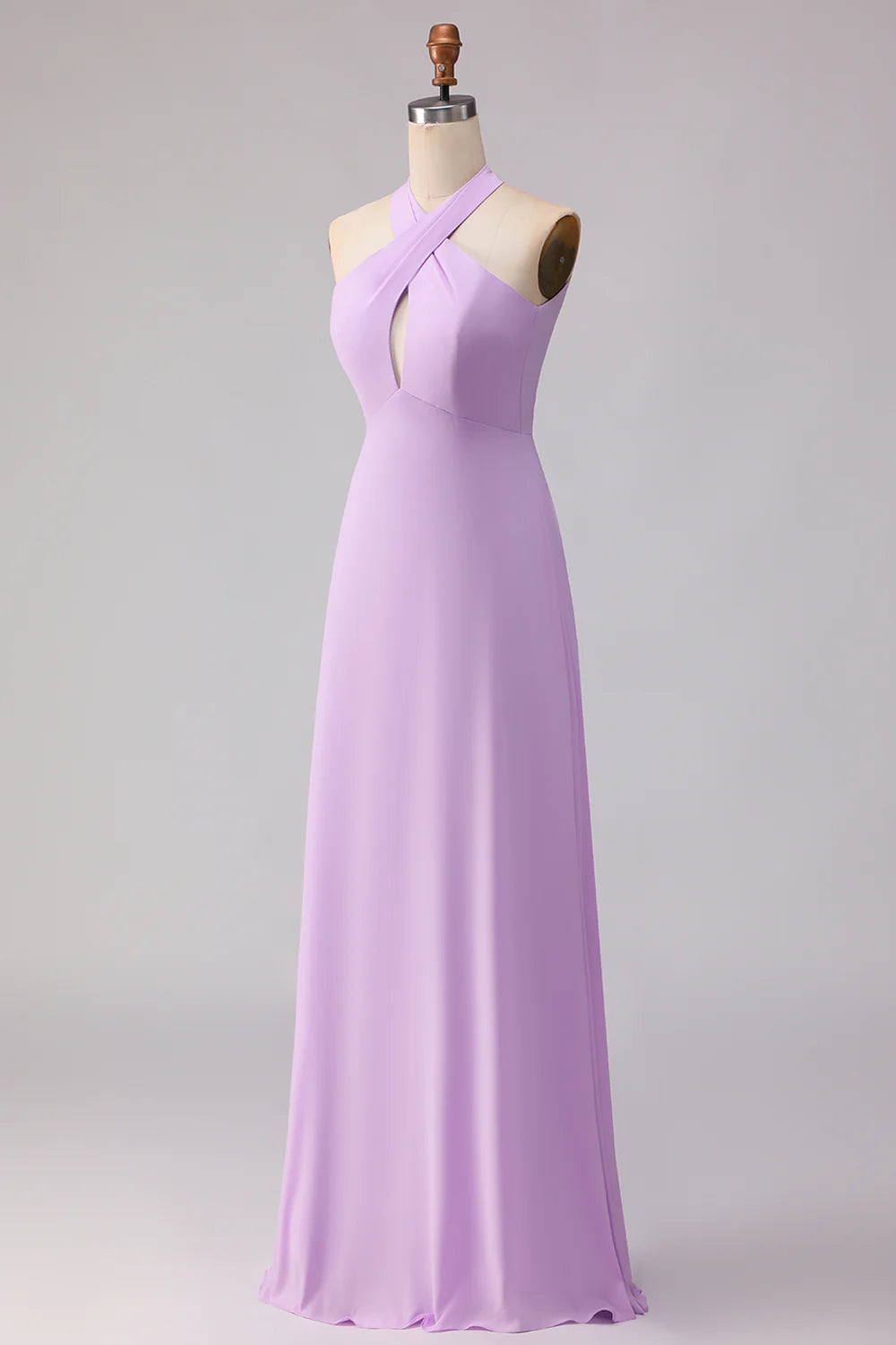Lilac Halter Chiffon Keyhole Long Bridesmaid Dress