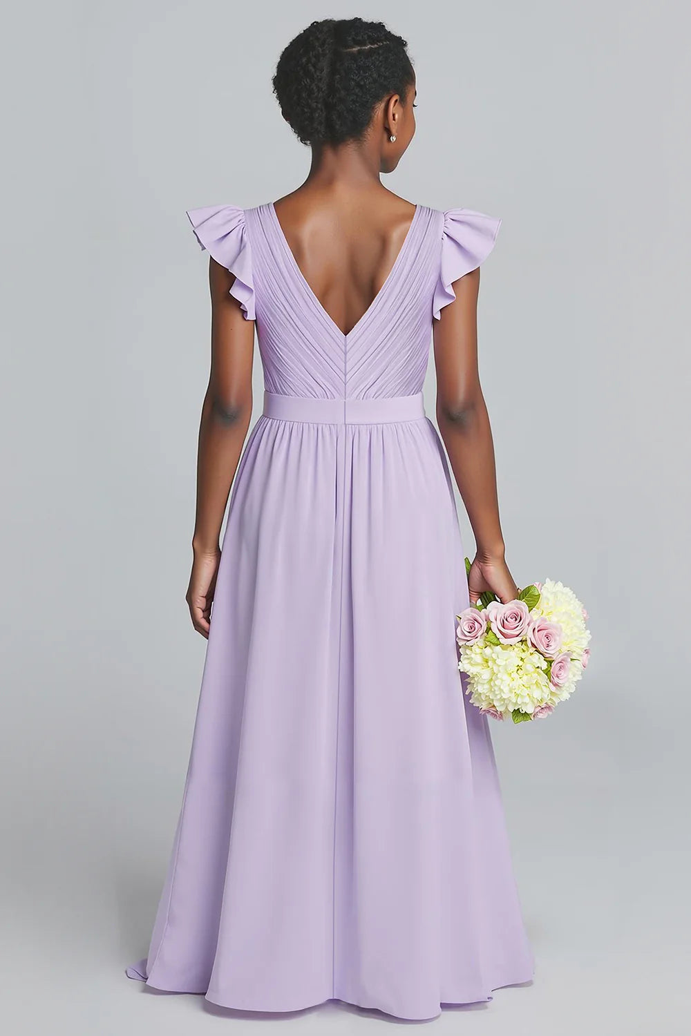 Lilac V Neck A Line Junior Bridesmaid Dress with Bow