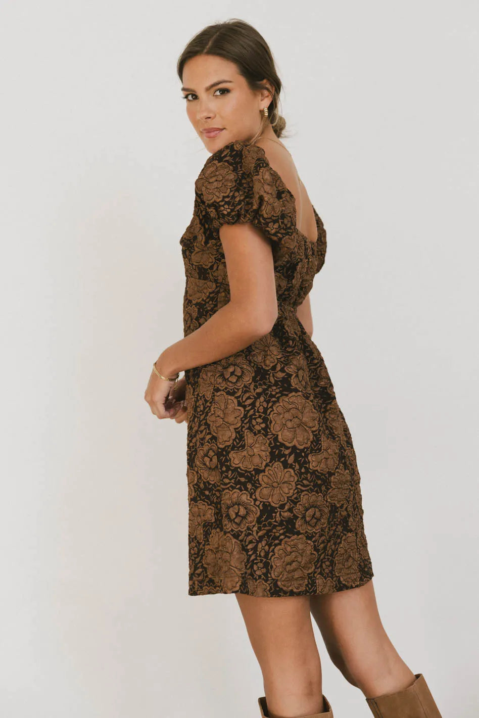 Darcella Floral Mini Dress in Brown FINAL SALE