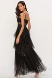 Black Corset Asymmetrical Tulle Maxi Dress