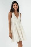 Quinny Lace Trim Mini Dress in Cream